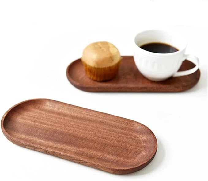 2 Pack Solid Wood Serving Platters and Trays of Natural Wood with Edge,Rectangular Avoid Sliding and Spilling Food (Walnut Trays x 2Pack)