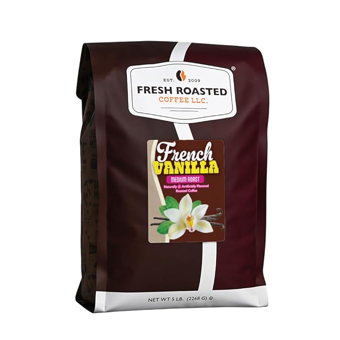 Fresh Roasted Coffee, French Vanilla Flavored Coffee, 5 lb (80 oz), Medium Roast, Kosher, Ground