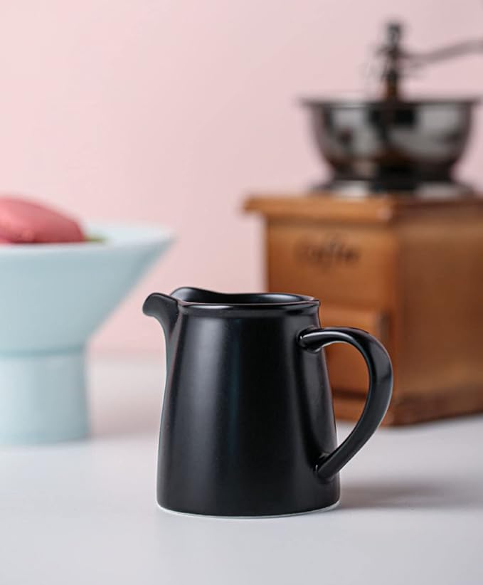 Black Mini Simple Ceramic Coffee Milk Creamer Pitcher with Handle, Set of 2
