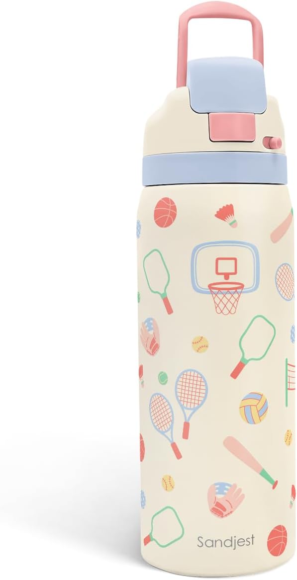 Sports Lover Stainless Steel Water Bottle, Vacuum Insulated, Push-Button Lid, 32 oz, Gifts for Women Girls Friends Teens Birthday Christmas