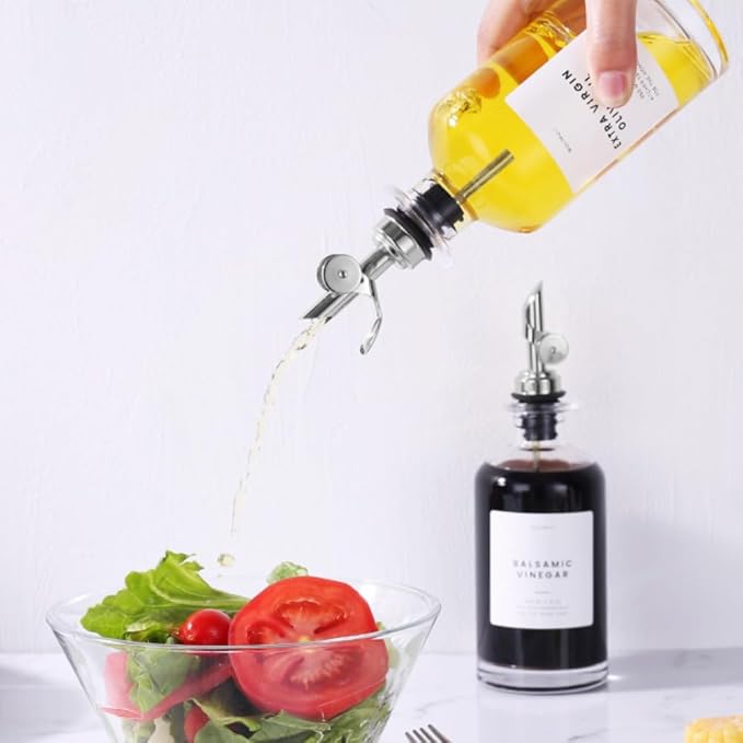 Molimoli Liquor Pour Spout Made of Stainless Steel with Automatic Anti-Oxidation Mechanism, Bottle Pourers for Alcohol, Olive Oil Dispenser Spout, Wine Pourer Spout, Oil Bottle Spout, Silver 4-Pack