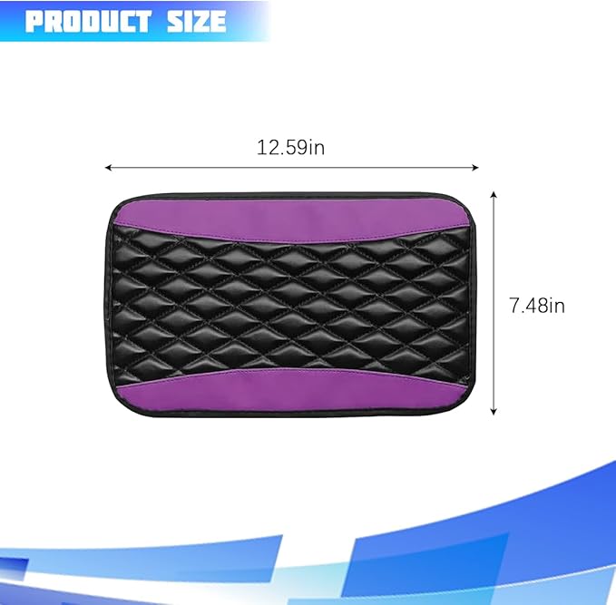 Car Center Console Cover, Comfortable PU Leather Vehicle Armrest Storage Box Cushion Pad, Anti-Scratch Automotive Interior Arm Rest Cover Protector, Universal for Truck SUV Sedan (Purple)