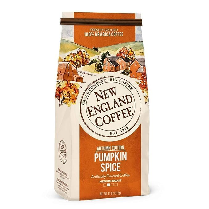 New England Coffee Pumpkin Spice Medium Roast Ground Coffee, 11oz Bag (Pack of 3)