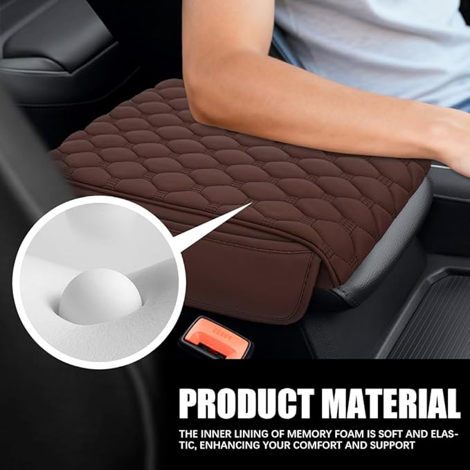 Upgraded Car Center Console Cover, Armrest Cover for Car, Waterproof Leather Auto Armrest Cover Protector with 2 Pocket, Comfortable Arm Rest Box Cushion Pad for Vehicles, Trucks (Coffee)