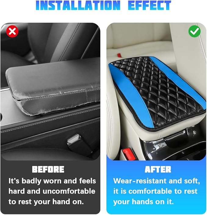 Car Center Console Cover, Comfortable PU Leather Vehicle Armrest Storage Box Cushion Pad, Anti-Scratch Automotive Interior Arm Rest Cover Protector, Universal for Truck SUV Sedan (Blue)