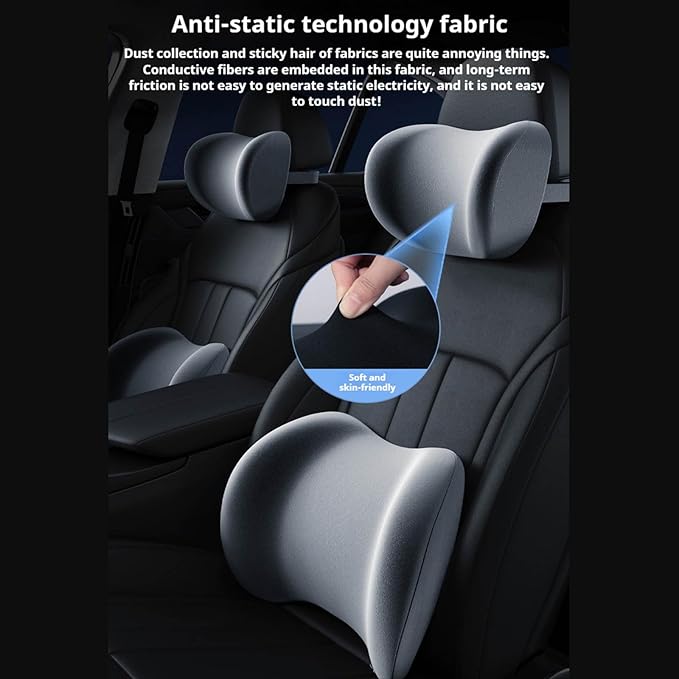 Car Headrest & Lumbar Support Cushion, Ergonomic Car Seat Headrest & Lumbar Cushion with Adjustable Strap for Neck Back Pain Relief, Memory Foam & Breathable Car Head Lumbar Rest Set (Blue)