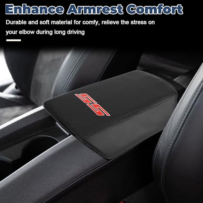 BOYOUS Armrest Cover Center Console Pad Full Protection Console Leather Arm Rest Interior Accessories Fit for Chevrolet Camaro 2010-2015-Black Stitches