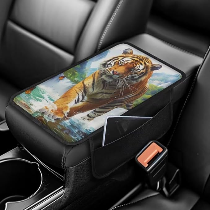 Boatee Tiger Console Cover Car Center Console Cover Auto Arm Rest Pad Armrest Organizer Car Accessories Interior Set Vehicle Console Cushion Armrest Box Pad Universal Armrest Storage Box Mat Blue