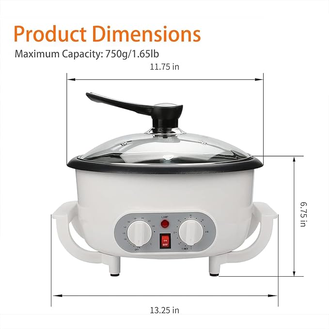 ERICAT Home Coffee Roaster, 800 W Upgrade Coffee Roaster Machine with Clear Glass Cover, 0-240℃ Adjustable Temperature and 750g Coffee Capacity, 60 Minute Intelligent Timeing, for Home and Kitchen
