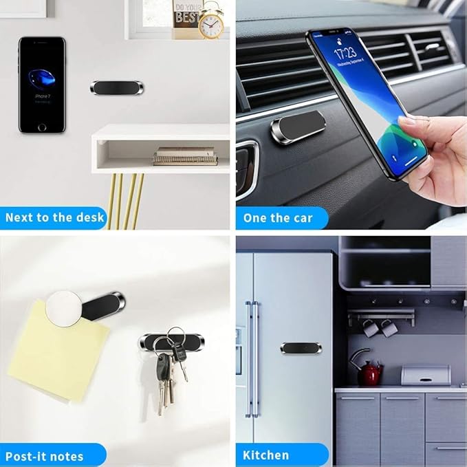 SALEX Flat Magnetic Phone Mount 2 Pack. Silver Cell Phone Holder for Car Dashboard, Wall, Truck. Universal Stick on iPad Wall Magnet Mount Kit for Tablets, Smartphones. Magnetic Phone Mount for iPhone