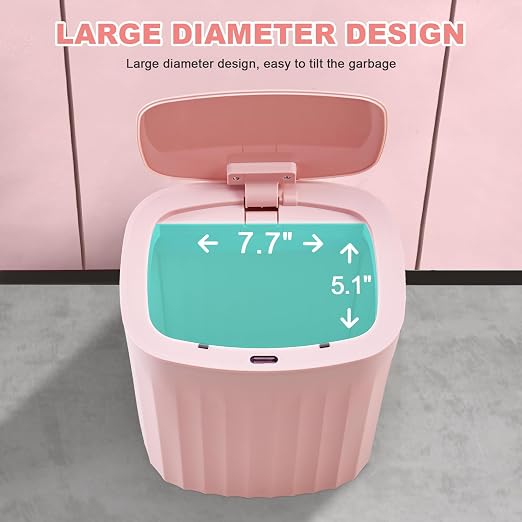 ELPHECO 3.5 Gallon Waterproof Motion Sensor Bedroom Trash Can with Lid Bathroom Accessories, Bathroom Decor Automatic Garbage Bin for Living Room Office, Pink