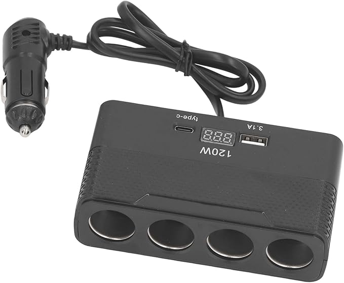 SUNGOOYUE Car Cigarette Lighter Splitter, Durable Efficient Vehicle Charger with Voltage Display, USB TypeC Port - Suitable for All Car Owners