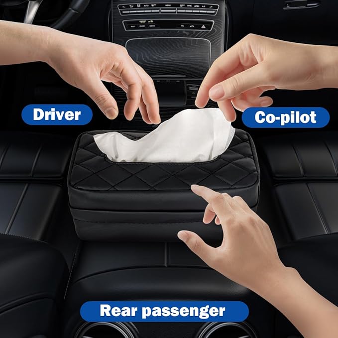 Car Tissue Holder, Standard Tissue Holder for Car Pu Leather Car Napkin Holder, Car Backseat Extra Large Tissue Organization Fit for 120-230 Tissues per Box 9.84'' x 4.72'' x 5.91'' (Black)
