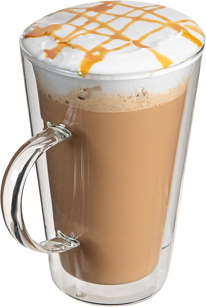 Restaurantware Glass Espresso Cups 12 Count 14 Ounces Borosilicate Double Wall Glass Coffee Mugs Insulated Clear Tea Drinkware for Hot or Cold Beverages