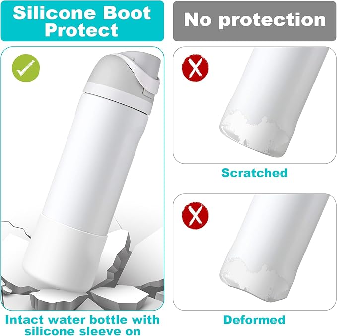 2PCS Silicone Water Bottle Boot for Owala 24oz 32oz 40oz, Anti-Slip Protective Sleeve Bottom Bumper Protector for FreeSip, Twist, and Flip Stainless Steel Water Bottles