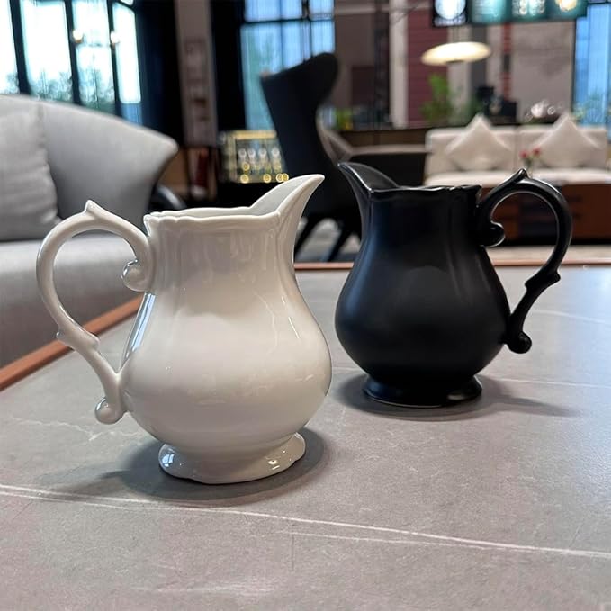 WAIT FLY Vintage Embossed Creamer & Sauce Pitcher - Milk Jug & Serving Pitcher for Kitchen - White Creamer