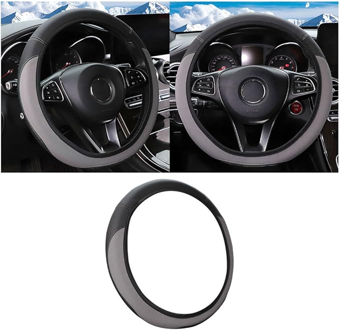 Car Steering Wheel Cover, Leather Elastic No Inner Ring Vehicle Steering Wheel Protector for 14.5-15Inch, Anti Slip Auto Interior Protection Accessories, Universal for SUV Sedan Truck (Gray)