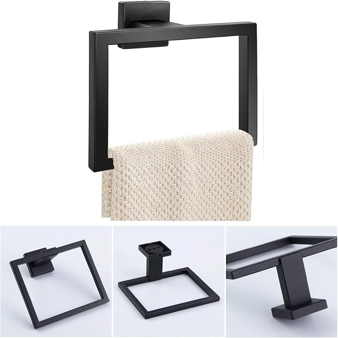 JOPOFI Towel Ring - Thicken Stainless Steel Towel Holder, Towel Racks for Bathroom, Square Modern Design Hand Towel Holder, Contemporary Hand Towel Bar - Matte Black