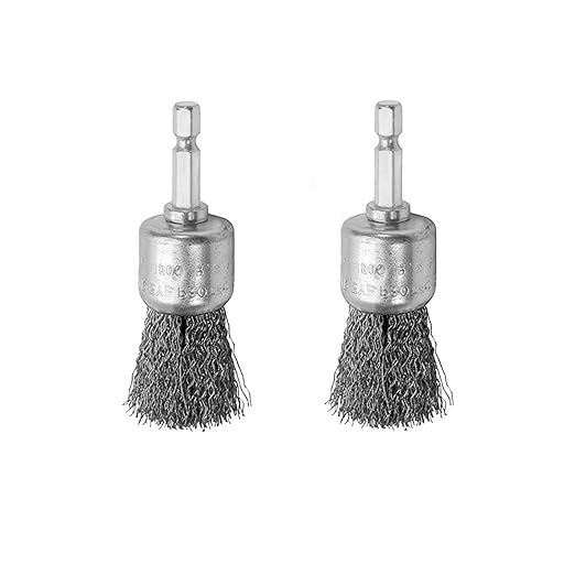 Abrasive Wire Pen Brush Set for Drill - 1/4 Inch Hex Shank 1 Inch Wire Pen Brush - Stainless Steel Crimped Carbon Steel Brush for Rust,Cleaning,Deburring,Removing Paint-2pcs