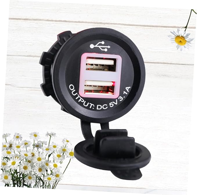 5v Dual USB Car Charger Socket for Motorcycle Boat ATV Powers Mobile Phones GPS and Tablets Simultaneously Easy Installation Red Light Indicator