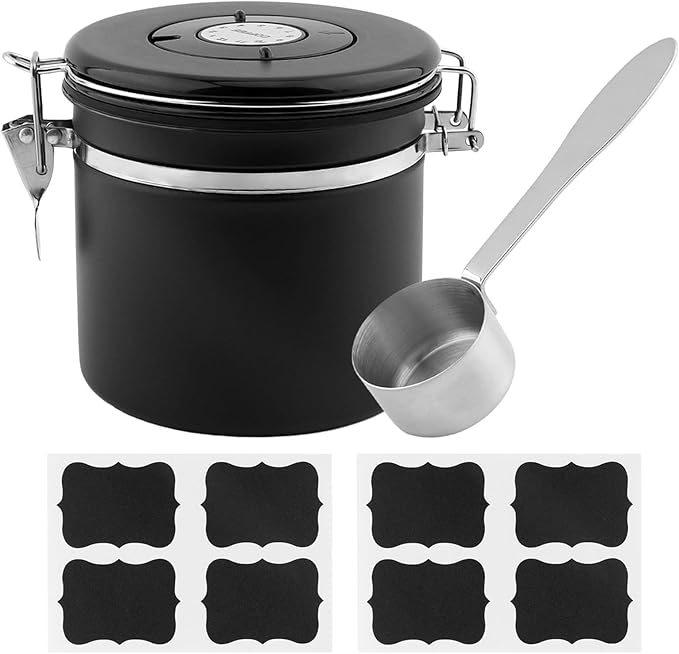 21oz Stainless Steel Airtight Coffee Canister with CO2 Valve & Date Tracker, Perfect for Coffee, Tea, Sugar, and More – Home & Office Use