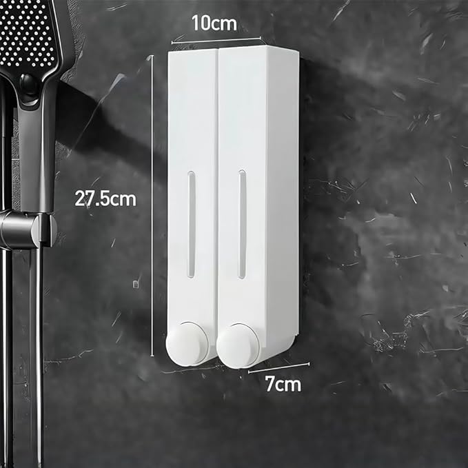 Wall Mounted 3-Chamber Soap Dispenser for Shower Gel, Shampoo & Conditioner – Leak-Proof ABS Pump Bottle with Transparent Level, Punch-Free Installation(White Double)