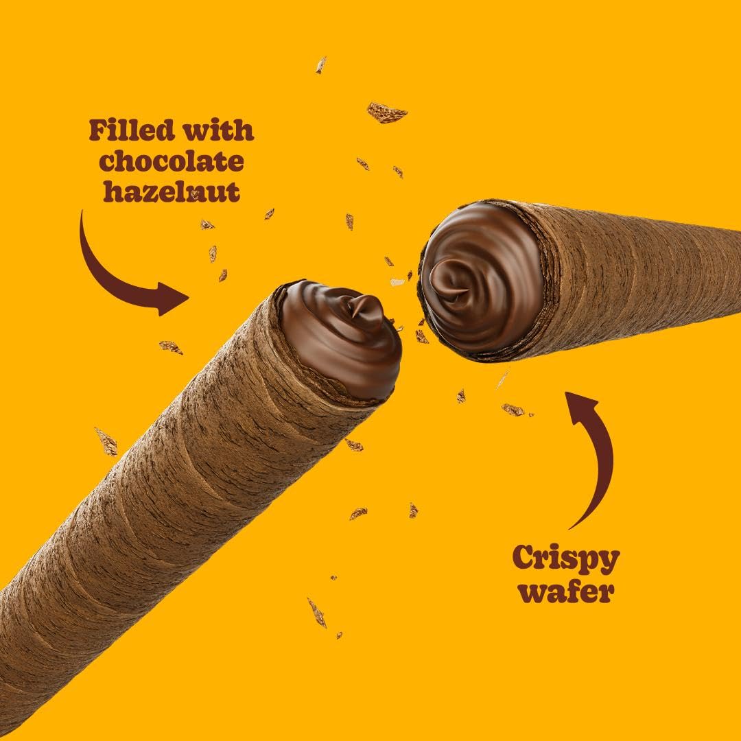 Bauducco Wafer Rolls, Crispy Chocolate Wafer Rolls Filled with Creamy Hazelnut, 14.1 oz (Pack of 1)