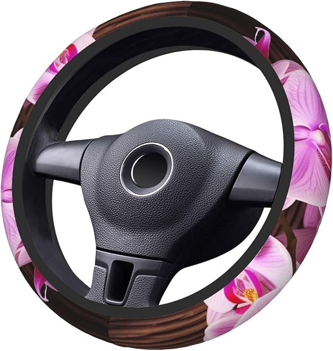 Elastic Steering Wheel Cover, Orchid Flower Car Wheel Covers for Women Men Anti-Slip Steering Wheel Protector Car Accessories, Universal 15 Inch Fit Auto, Suvs, Truck