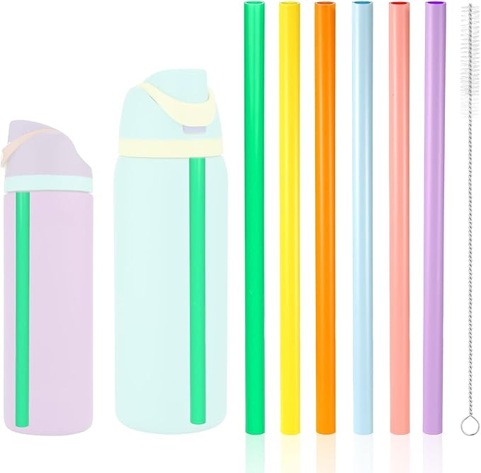 6pcs Replacement Straws for Owala, Reusable Plastic Straws with Cleaning Brush Tumbler Accessories Parts for Owala FreeSip Insulated Water Bottle 24oz 32oz (6 Colors)