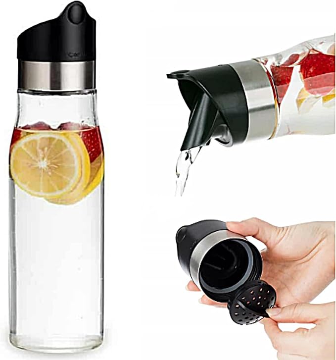 J&M DESIGN 3-Pack 28 OZ Glass Pitcher with lid Water Carafe Easy Twist Stainless Steel & Plastic Lid w/Removeable Strainer Juice Beverage Iced Tea Ice Coffee Milk Dishwasher Safe Container Bottle Jar