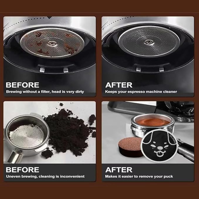 58mm Espresso Puck Screen, 0.2mm Ultra Thin Espresso Puck, Metal Reusable Coffee Filter for 58mm Espresso Portafilter Basket with Titanium PVD Coating - 316 Stainless Steel(Doggie)