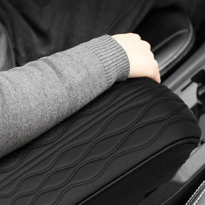 AIIONP Leather Car Armrest Box Pad, Universal Car Center Console Cover Pad, PU Leather Car Armrest Seat Box Cover Protector, Center Console Armrest Pad for SUV, Truck, Car (Beige, Angle Pattern)