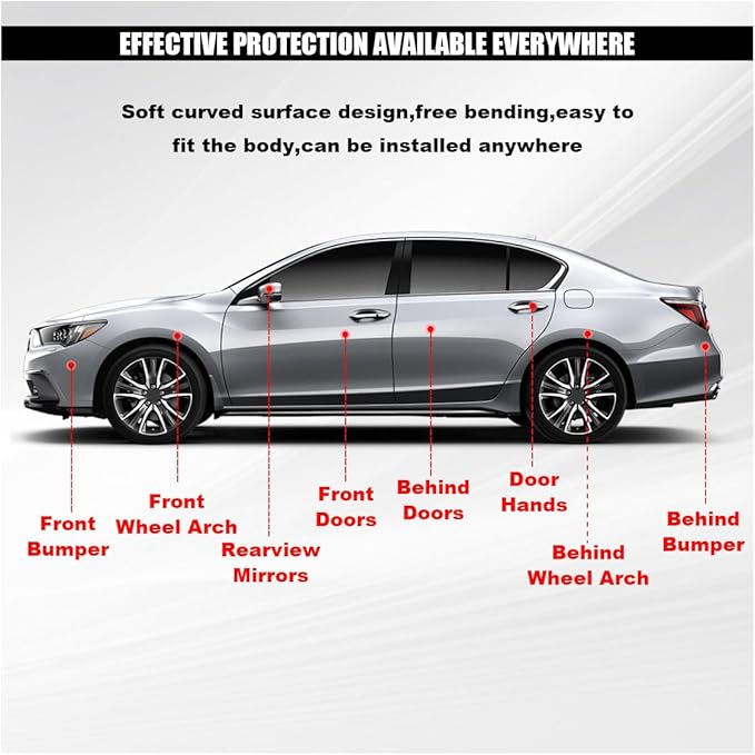4PCS Bling Car Door Handle Scratch Protector, Crystal Rhinestone Sticker Car Door Edge Guard, Side Rearview Mirror Anti-Collision Strip, Exterior Accessories for Women Men (Pink)