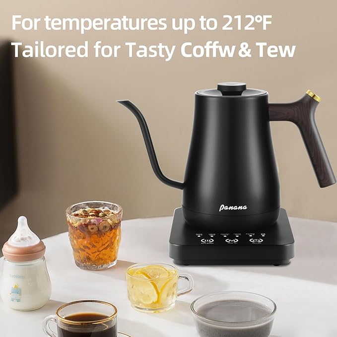 Panana Electrick Kettle, Gooseneck Electric Kettle Temperature Control with LCD Display, Pour Over Coffee Tea Kettle, Fast Heating, Overheat Protection, Memory Function,0.8L