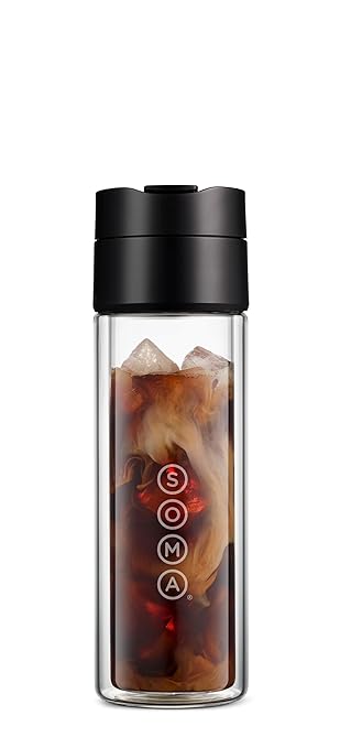 SOMA Double Wall Glass Tea and Coffee Cold Brew Bottle, Black, 12oz (SM18501K)