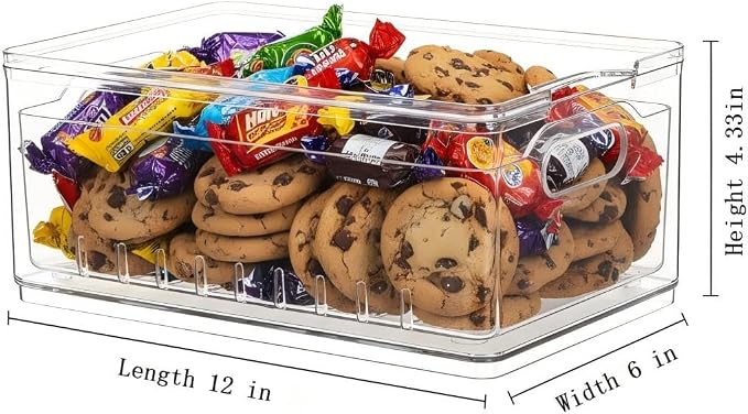 TAYUOOTransparent PET Fruit Draining and Washing colander food storage boxes plastic cookie containers refrigerator organizers (1, rectangle)