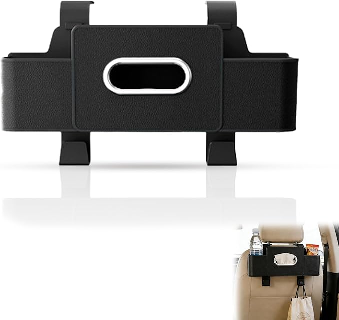 Car Organizers and Storage Box, Multifunctional Car Seat Back Storage Box with Tissue and Hook for Hold Phone Water Cup Handbag, Fits Most Vehicles (Black,2PCS)