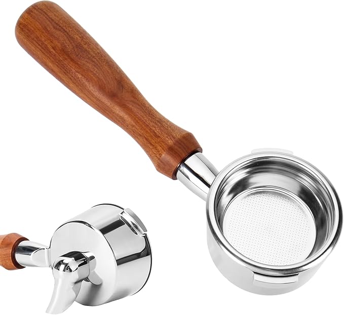 DIBTSA 58mm Portafilter Compatible with Gaggia, Single Spout 2 Ears, with 304 Stainless Steel Reusable Filter Basket and Wood Handle, Espresso Machine Parts