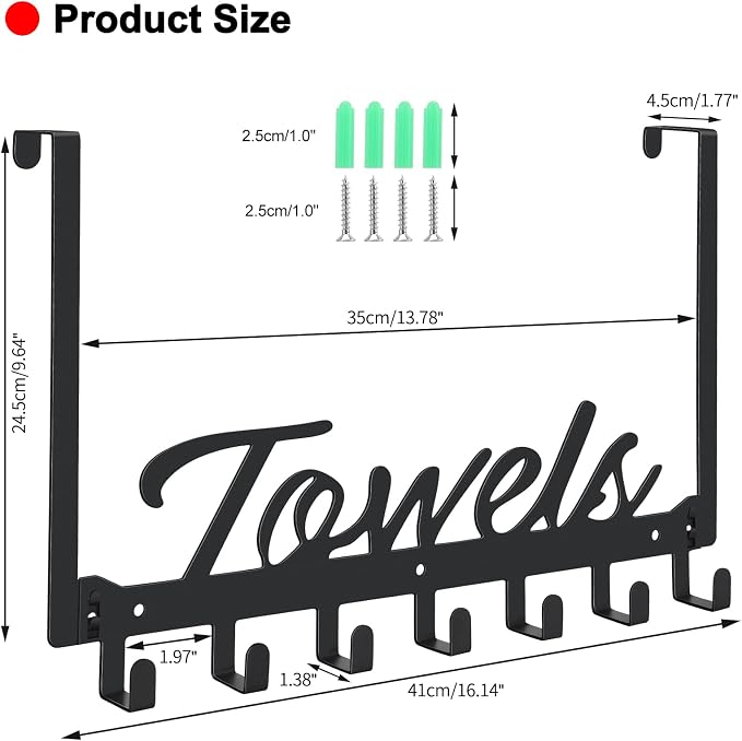 Azmoncy Over The Door Hooks - Heavy Duty Towel Rack with 7 Coat Hooks for Bedroom Bathroom Pool Kitchen