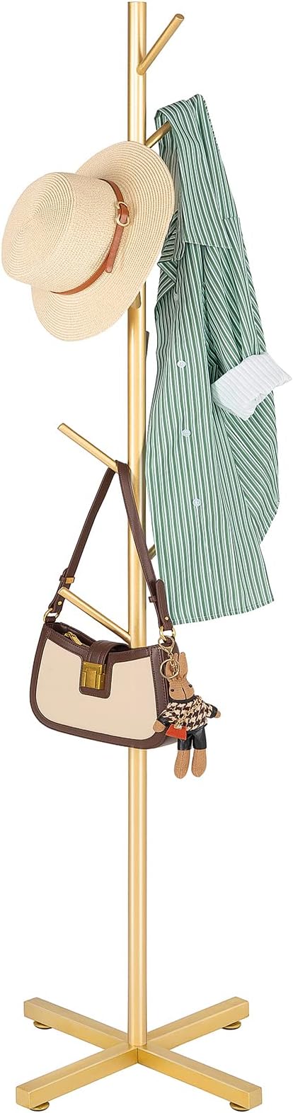 ZOZOE Metal Coat Rack Stand, Modern Coat Rack Freestanding with 8 Hooks, Coat Racks Easy to Assemble, Coat Tree Stand for Bags, Hats, Entryway, Office (Golden)