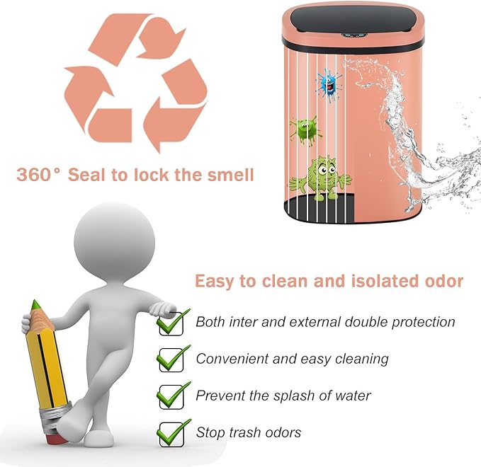 13 Gallon Stainless Steel Trash Can Automatic Trash Can Garbage Can Bathroom Garbage Can with Lid for Kitchen Living Room Office Bathroom, Electronic Motion Sensor Automatic, Pink
