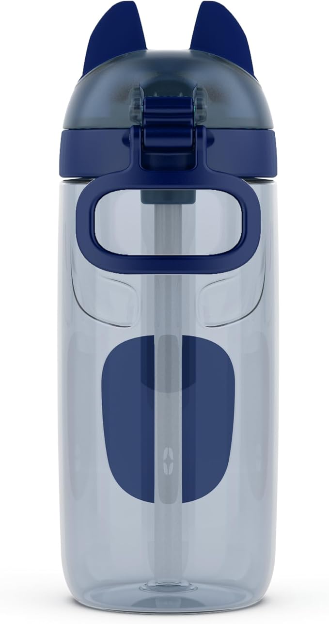 Ello Ellies 16oz Plastic Kids Water Bottle with Straw and Built-in Carrying Handle and Leak-Proof Locking Lid for School backpack, Lunchbox and Outdoor Sports, Dog