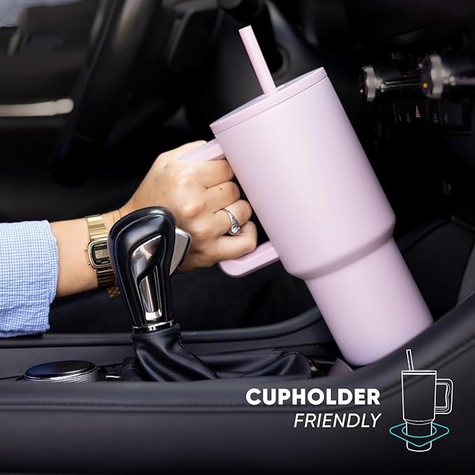 Simple Modern 40 oz Valentine's Day Trek Tumbler with Handle and Straw Lid | Cup Holder Friendly Insulated Stainless Steel Travel Mug | Crimson Hearts