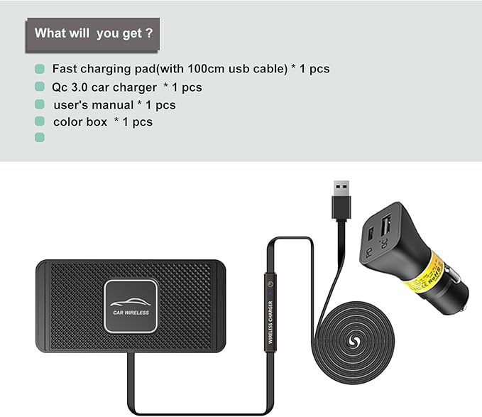 POLMXS Wirpad Wireless Charger Car Charging pad POLC 15W Fast Wireless Phone Charger Cell Phone Cordless Charging mat Compatible with iPhone 12/13/14/15 Series& Samsung Galaxy S21/S22/S23/24 (C1Y)