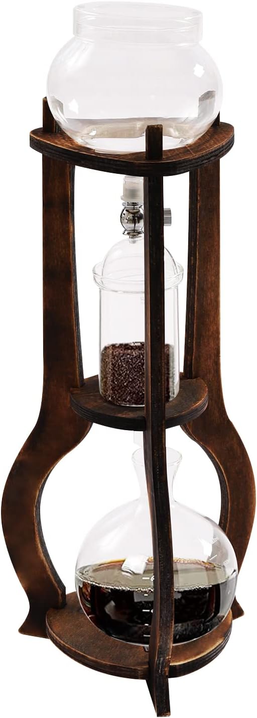 Iced Coffee Cold Brew Drip Tower 600ML/20.29OZ Capacity Sharing Pot Cold Brew Coffee Maker 6 to 8 Cups, Ice Coffees Machine for Home Coffees Shops Offices(Brown)