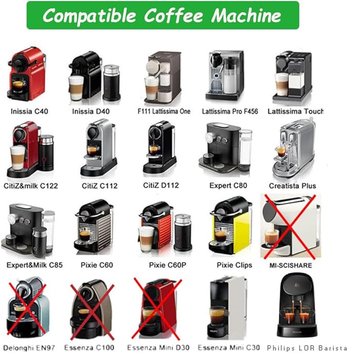 Reusable Espresso Capsules Refillable Coffee Pods Stainless Steel Cups Filters Compatible for Nespresso Original Line Machines with Aluminum Foil Seals Stickers Lids (2 Cups+100 Lids)