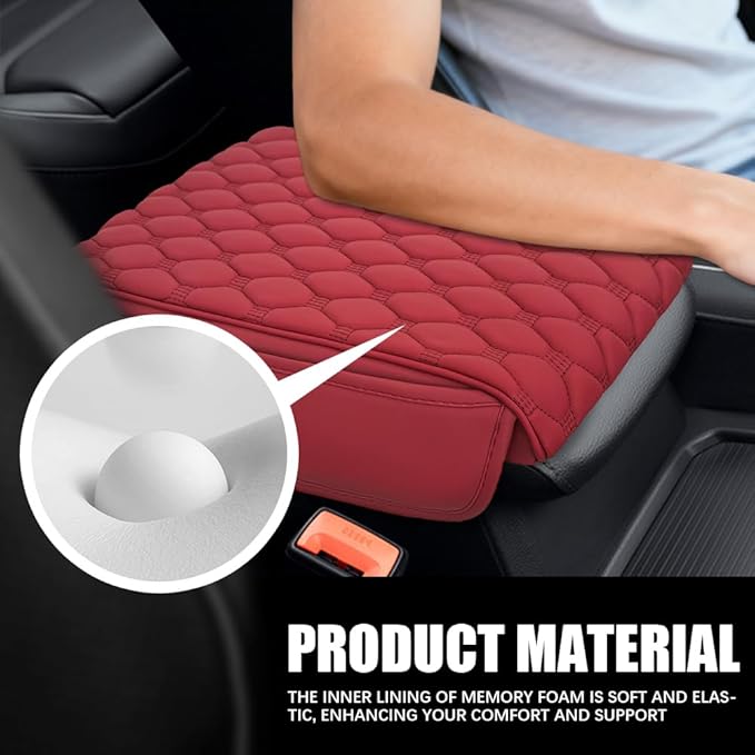 Upgraded Car Center Console Cover, Armrest Cover for Car, Waterproof Leather Auto Armrest Cover Protector with 2 Pocket, Comfortable Arm Rest Box Cushion Pad for Vehicles, Trucks (Wine Red)