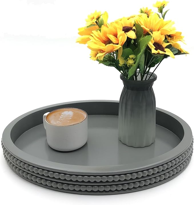 Carah & Cossh Oval Wooden Tray, Modern Decorative 16''x12'', Farmhouse Rustic Serving Tray, Table Centre, Perfect for Storage and Display (Gray)