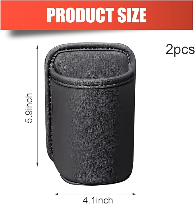 2 PCS Large Car Door Cup Holders, Clip On Back Seat Cup Holders for Cars, Scratch-Resistant & Waterproof Leather Storage Bag for Beverage Mobile Phone, Universal for Most Cars (Black)