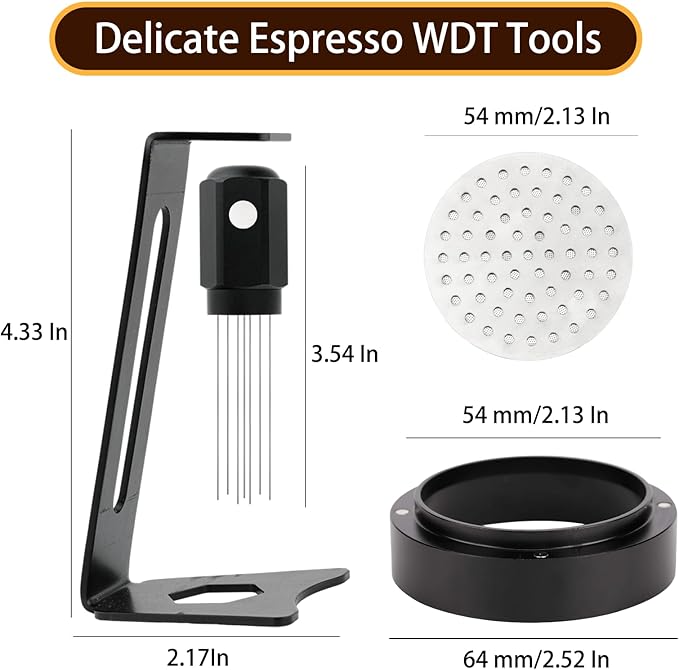 53.5mm WDT Tool Espresso - Espresso Stirrer Distribution Tool with Magnets and Stand, 54mm Dosing Funnel & Puck Screen | Fits Breville 8 Series Espresso Coffee Machines and 54mm Portafilters